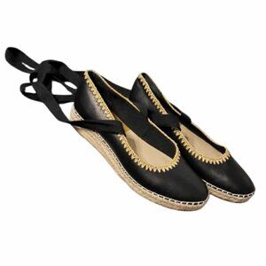 Dolce Vita  Espadrille Wedge Ankle Wrap Shoes Black and Natural Size 9